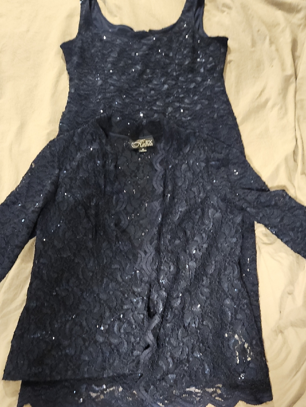 Alex Evenings Navy Lace Sequin Dress With Open-Front Matching Jacket